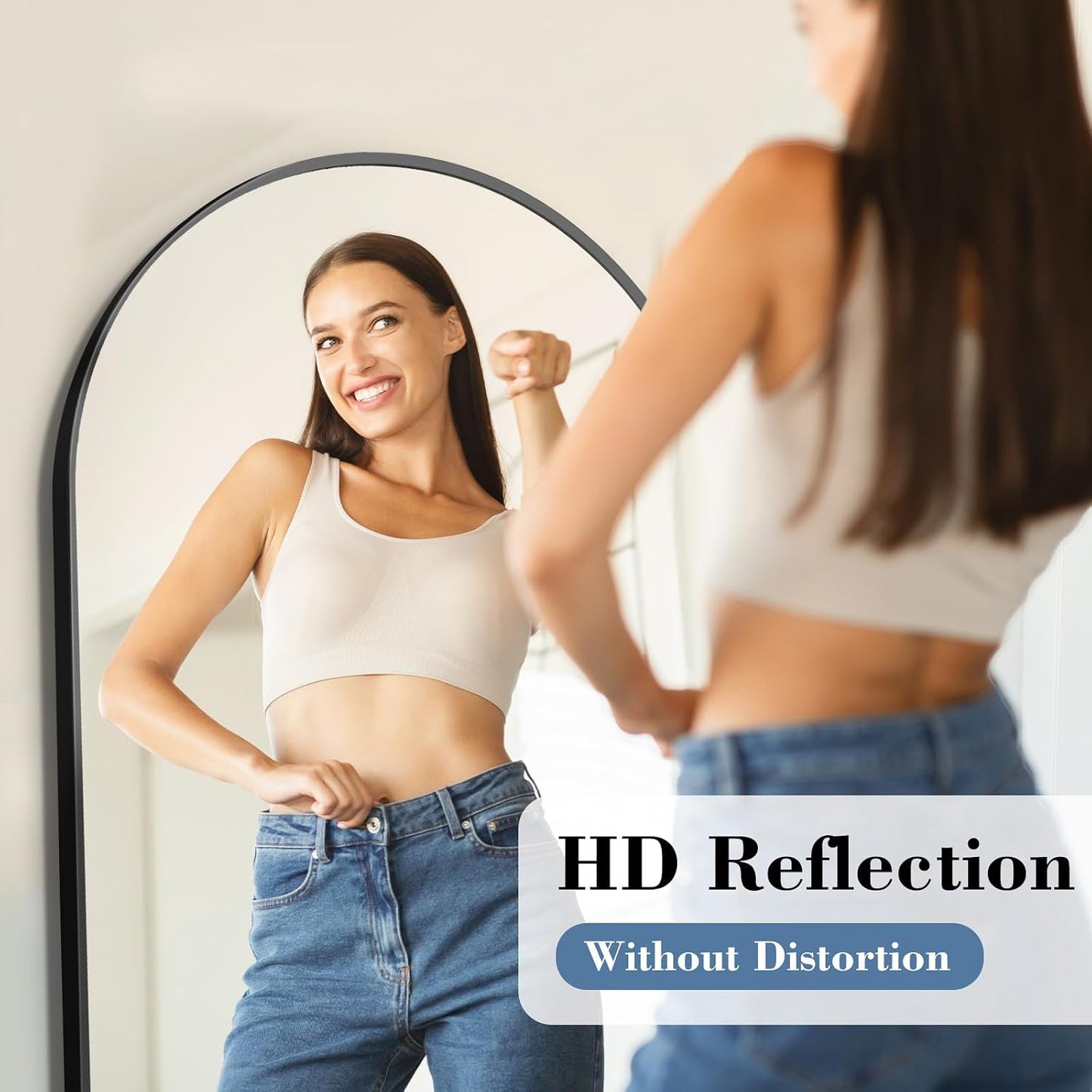 DUMOS 64"x21" Arched Full Length Floor Mirror, Full Body Mirror with Stand, Shatterproof Tempered Glass, Modern Aluminum Alloy Frame, Free Standing or Leaning for Home Decor, Gold