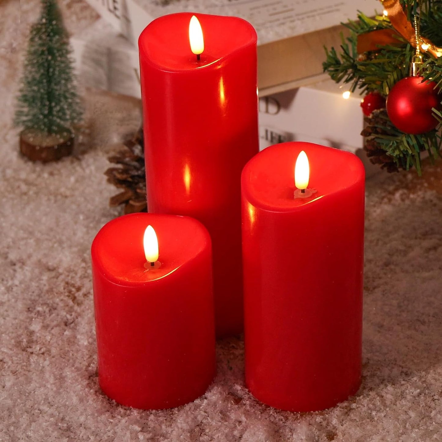 Outdoor Flameless Candles with Remote Timer - Waterproof Realistic Flickering LED Pillar Electric Battery Operated Fake Candle for Holiday Home Wedding Fireplace Decor - Ivory White 3 Pack (4”6”8”)