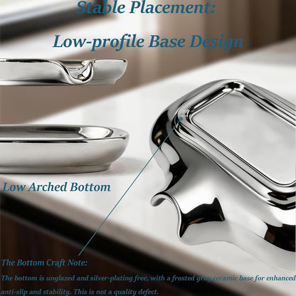 Polished Silver Soap Dish | Self-Draining Bar Soap Holder with U-Shaped Drainage, Decorative Soap Tray for Bathroom Shower & Kitchen Sink
