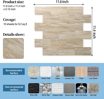2026 New Upgrade Peel and Stick Backsplash Tile, Peel and Stick 11.34" X 11.57" Wall Tile for Kitchen, Bathroom, Fireplace, Laundry (Beige Ecru, 10 Packs)
