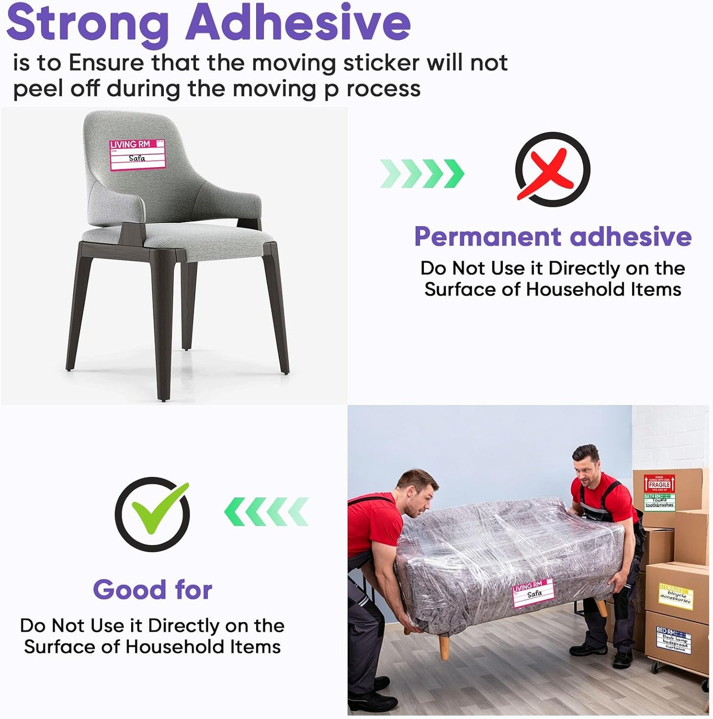 6 x 3 Inches Large Removable Moving Labels for Boxes, 180 Pack 8 Color Coded Moving Stickers for 3-4 Bedroom House, Waterproof Tear Resistant with Fragile & Blank Customizable Labels