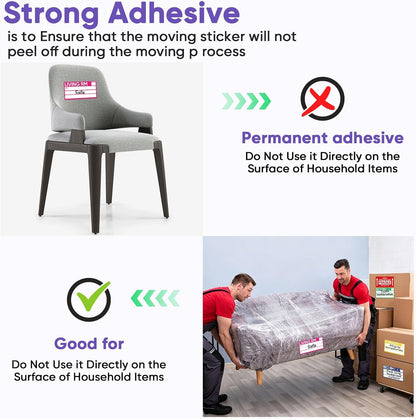 6 x 3 Inches Large Removable Moving Labels for Boxes, 180 Pack 8 Color Coded Moving Stickers for 3-4 Bedroom House, Waterproof Tear Resistant with Fragile & Blank Customizable Labels