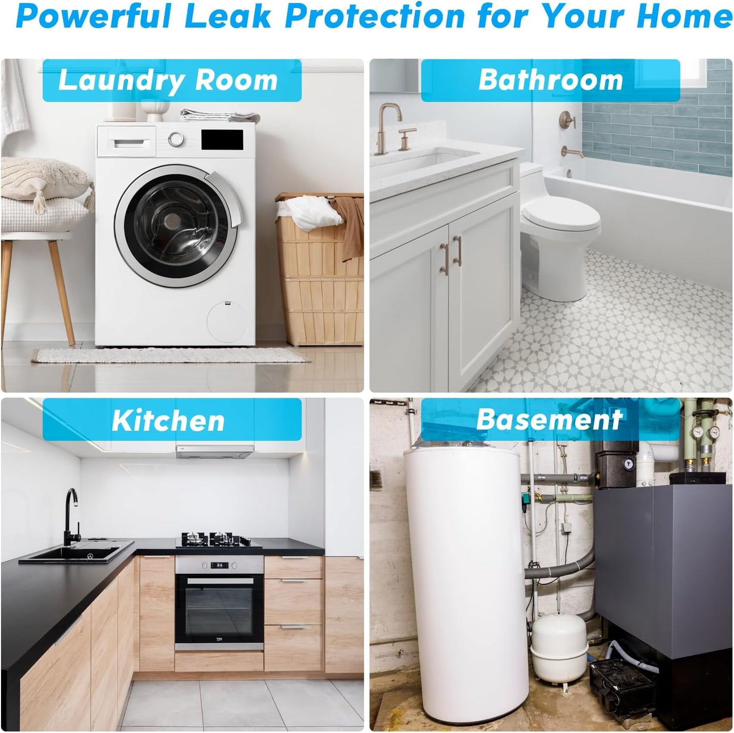 Water Leak Detector for Home, Water Alarm Leak Detector with Automatic Shutoff, Includes Leak Sensor and Water Valve, for 3/4-Inch Diameter Pipe, Protect Your Home from Water Damage