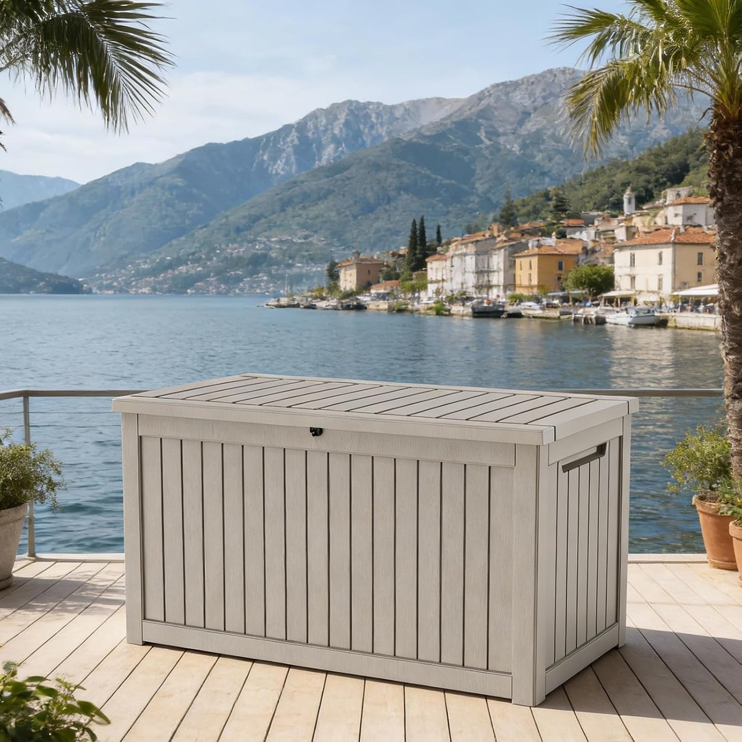 Outdoor Waterproof Resin Storage Deck Box Lockable Outside Bench UV Resistant Bin Patio Porch Furniture Pool Float Garden Tool Cushion (Black, 85 Gallon)