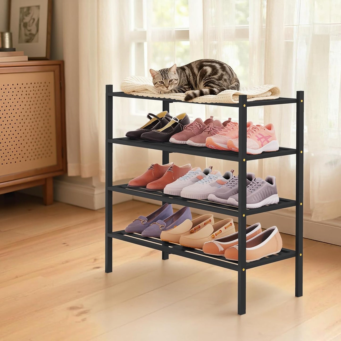 Smiry Bamboo Shoe Rack, 3 Tier Free Standing Wooden Shoe Organizer, Stackable Wood Shoe Storage Shelf for Closet, Entryway, 5 Horizontal Slats, 26.8"x11"x18.3", Natural