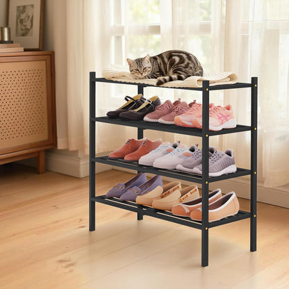 Smiry Bamboo Shoe Rack, 3 Tier Free Standing Wooden Shoe Organizer, Stackable Wood Shoe Storage Shelf for Closet, Entryway, 5 Horizontal Slats, 26.8"x11"x18.3", Natural