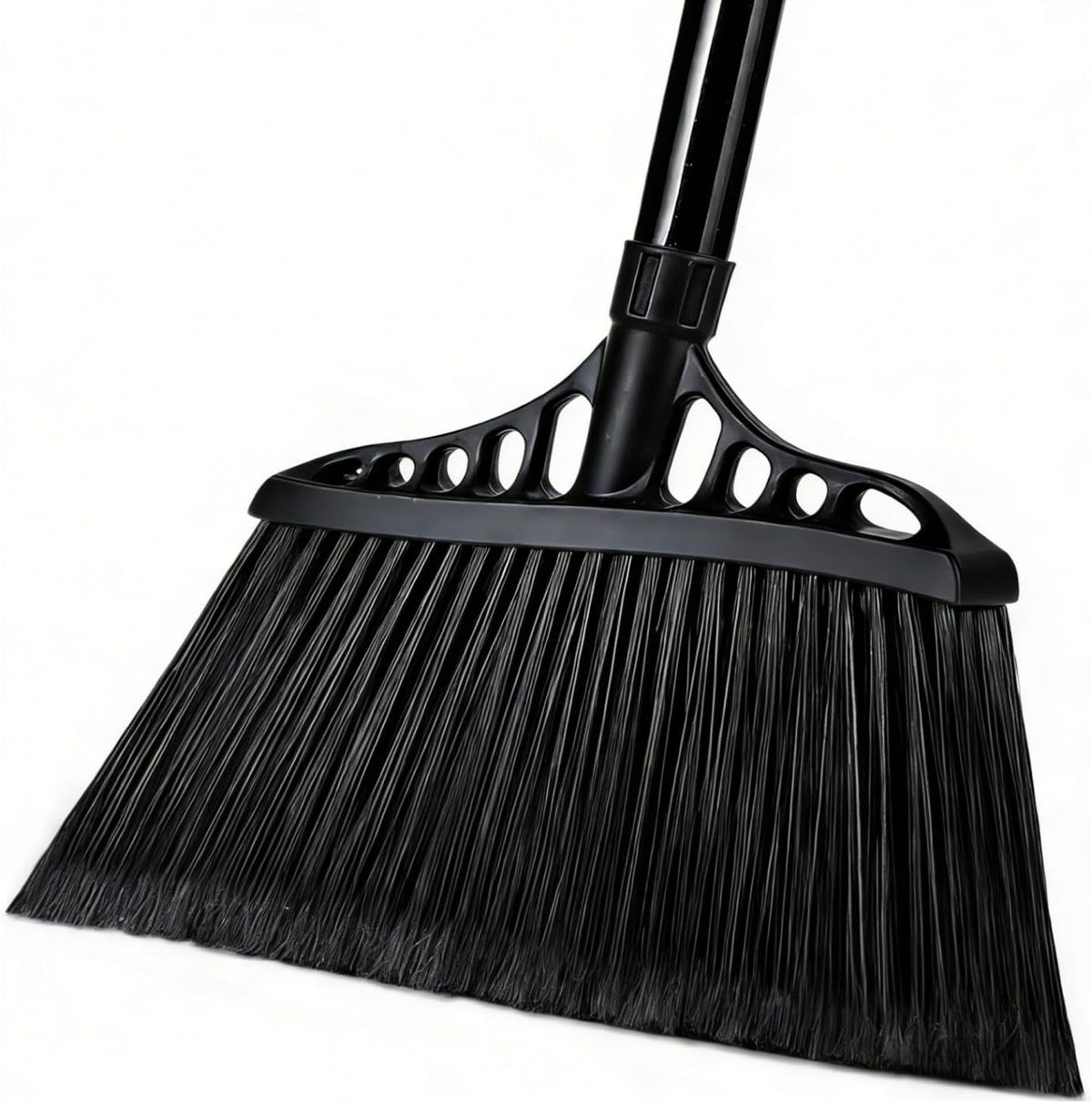Tiumso Heavy Duty Angle Broom - 55" Adjustable Iron Handle with Stiff Bristles - Commercial-Grade Indoor/Outdoor Broom for Garage, Patio, Kitchen, Sidewalk & Concrete Cleaning (Black & Red)