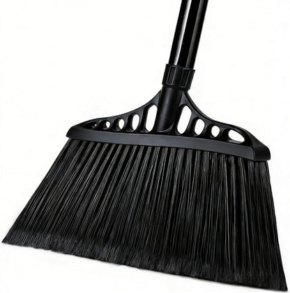 Tiumso Heavy Duty Angle Broom - 55" Adjustable Iron Handle with Stiff Bristles - Commercial-Grade Indoor/Outdoor Broom for Garage, Patio, Kitchen, Sidewalk & Concrete Cleaning (Black & Red)