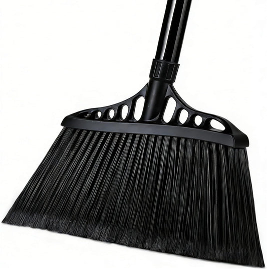 Tiumso Heavy Duty Angle Broom - 55" Adjustable Iron Handle with Stiff Bristles - Commercial-Grade Indoor/Outdoor Broom for Garage, Patio, Kitchen, Sidewalk & Concrete Cleaning (Black & Red)