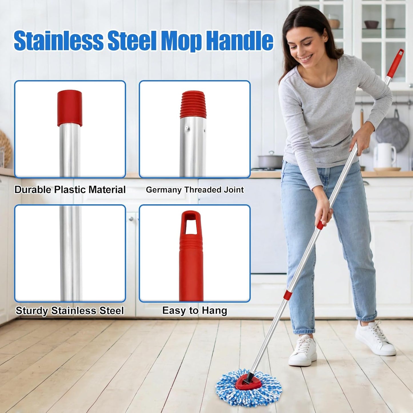 Mop Heads Replacements,Mop Handle,Scrub Brush,Base for Ocedar Rinseclean 2 Tank,Include 2 Microfiber Mops Replace Head,30-58" Adjustable Mop Stick,1 Scrubber Head,1 Spin Base,Bucket not Included