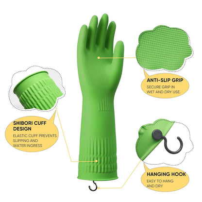 Rubber Gloves for Cleaning – 3 Pairs Reusable Gloves for Dishwashing, Kitchen and Household Tasks, 15-Inch Long (Regular Style, Large (Fits Medium Hands))