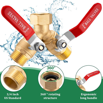 Garden Hose Splitter 2 way Heavy Duty, Brass Water Hose Splitter High Flow With Long Handle, 3/4 Inch Garden Hose Y Valve Garden Splitter, Full Flow Y Valve Hose Splitter With Wrench