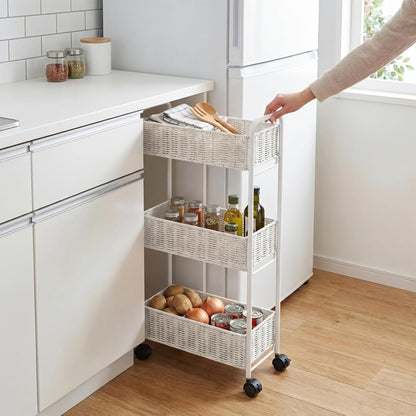 FOCHIER F Utility Slim Storage Cart,3-Tier Rolling Kitchen Office Laundry Room Cart,Mobile Shelving Unit Organizer for Living Room Bathroom Baby Diaper Narrow Places (Black, 3 Tiers-7.1 inch (W))