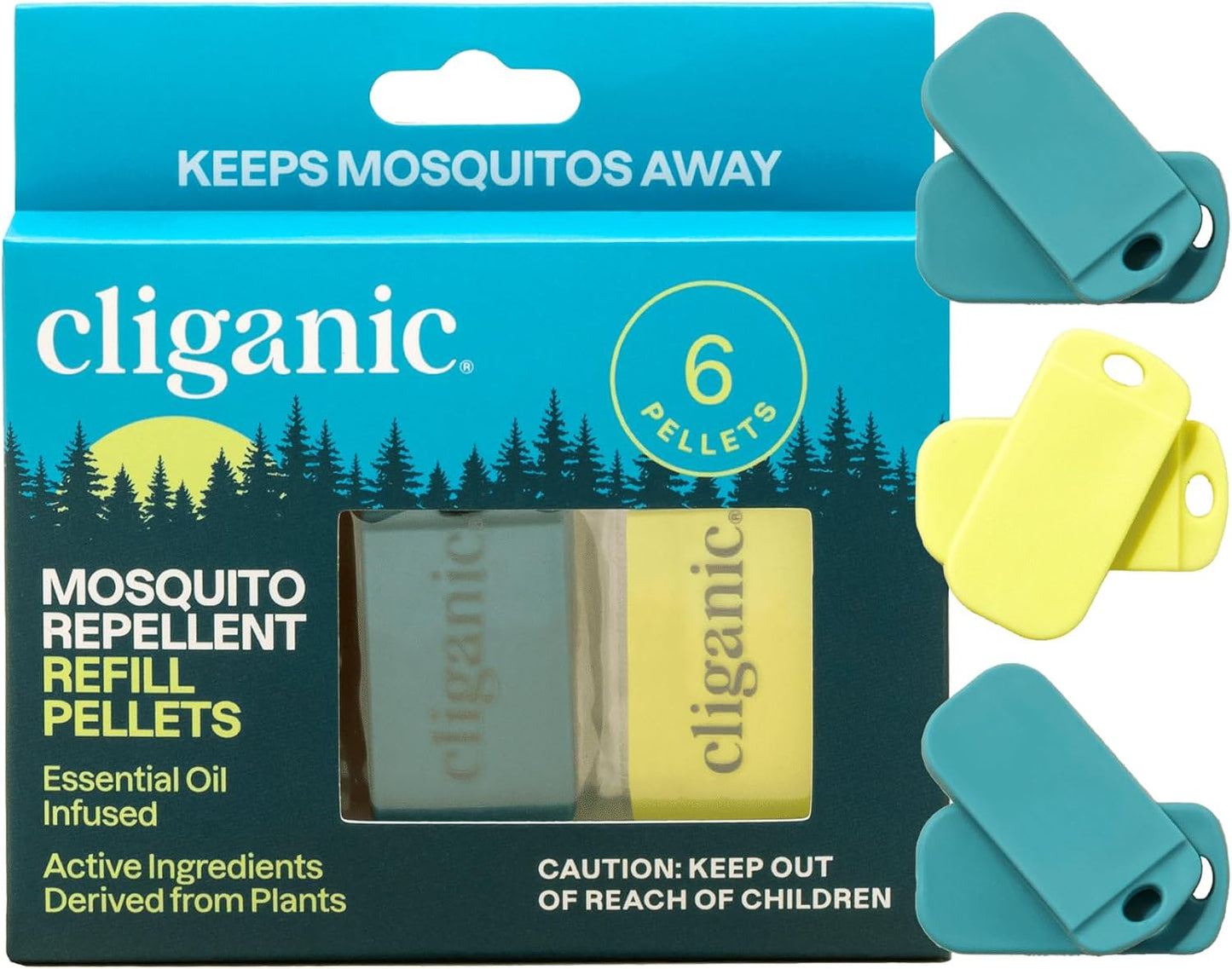 Cliganic Mosquito Repellent Pack (1 Clip + 2 Refill Pellets) - Natural DEET-Free, Essential Oil Infused