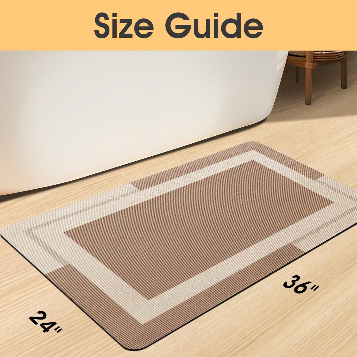 ACCUMTEK Non Slip Bath Mat, Thin Bathroom Rugs Fit Under Door, Quick Dry Bath Mats, Machine Washable Bath Rugs for Bathroom, Bathtub & Kitchen, Grey/Bordered/24 x17