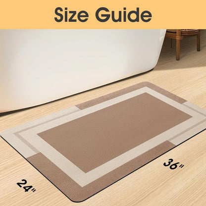ACCUMTEK Non Slip Bath Mat, Thin Bathroom Rugs Fit Under Door, Quick Dry Bath Mats, Machine Washable Bath Rugs for Bathroom, Bathtub & Kitchen, Grey/Bordered/24 x17