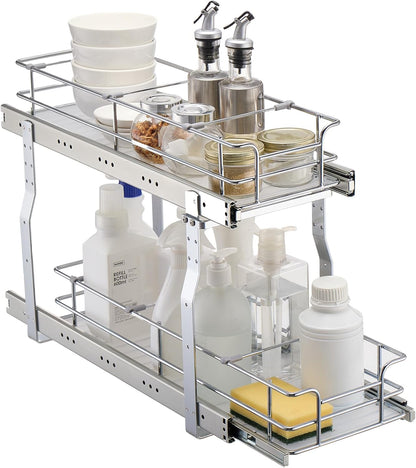 VEVOR Pull Out Cabinet Organizer, 12"W x 21"Dx15.2"H Heavy Duty Slide Out Pantry Shelves, Chrome-Plated Steel Roll Out Drawers for Home,13.5"Wx22"Dx19"H Inside Kitchen Cabinet, Bathroom, Under Sink