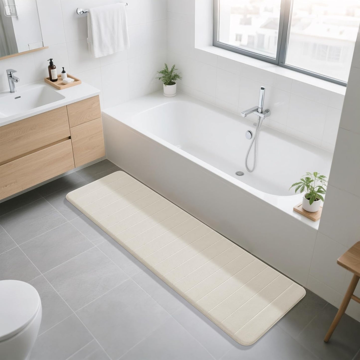 Yimobra Memory Foam Bath Mat, Super Soft Absorbent Bathroom Rug Non Slip, Quick Dry, Machine Washable Floor Carpet for Tub Shower, Home Decor Accessories, 24x17, Grey