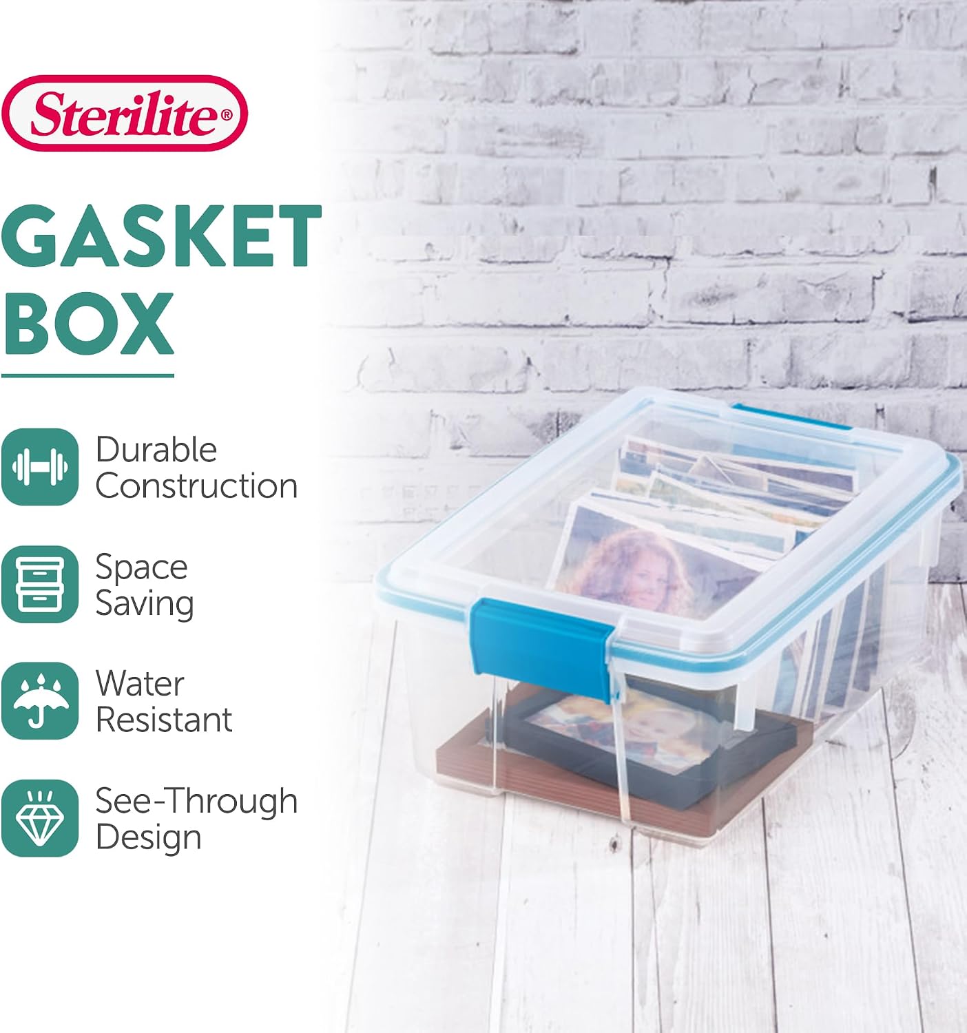 Sterilite 4-Pack Gasket Box, Home Storage Organizer Bins with Lids, 37 Quart – Stackable Clear Plastic Containers for Bedroom, Bathroom, Garage, Basement, or Attic