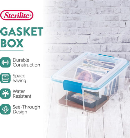 Sterilite 4-Pack Gasket Box, Home Storage Organizer Bins with Lids, 37 Quart – Stackable Clear Plastic Containers for Bedroom, Bathroom, Garage, Basement, or Attic