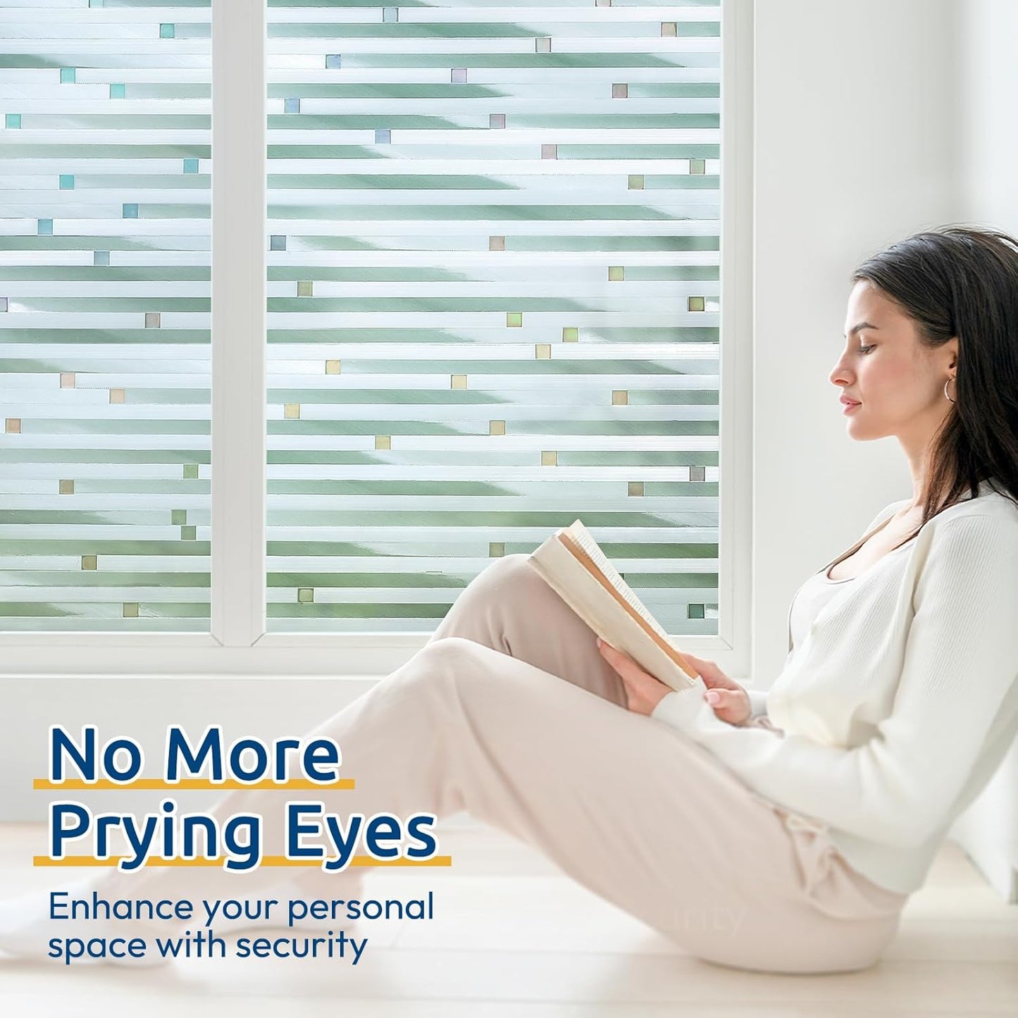 rabbitgoo Reeded Glass Window Privacy Film, Non Adhesive Frosted Glass Window Film, Static Cling, Removable, UV Heat Blocking, Anti-Glare, Decorative for Bathroom Living Room, 17.5 by 78.7 Inches
