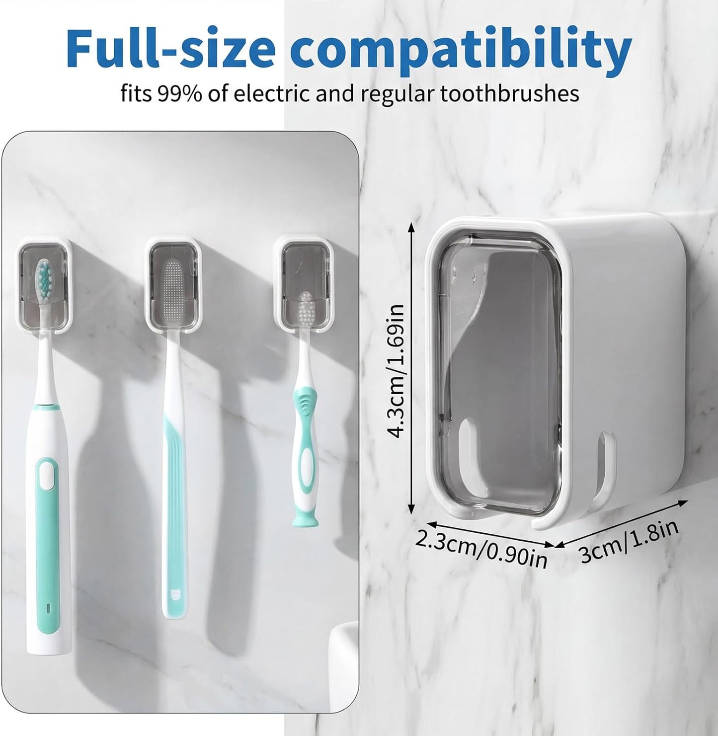 2 PCS Toothbrush Holders Wall Mounted Single Tooth Brush Holder for Shower Hanging Slot Wall Toothbrush Holder with Black Cover for Electric Toothbrushes Home Travel Storage (White)