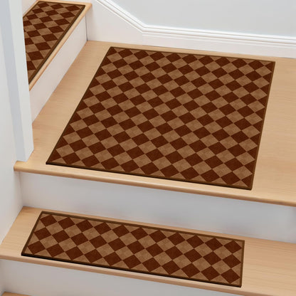 Non-Slip Carpet Stair Treads 15PCS, 8"x30" Peel and Stick Stair Runner for Wooden Steps Indoor, Washable Reusable Adhesive Backing, Pet-Friendly Safety Mats for Kids, Elders, Dogs