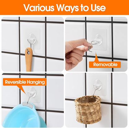 Adhesive Wall Hooks for Hanging Heavy Duty 33lb(Max), Waterproof and Rustproof Transparent Self Adhesive Hooks for Bathroom Kitchen Outdoor and Home Improvement -24 Pack