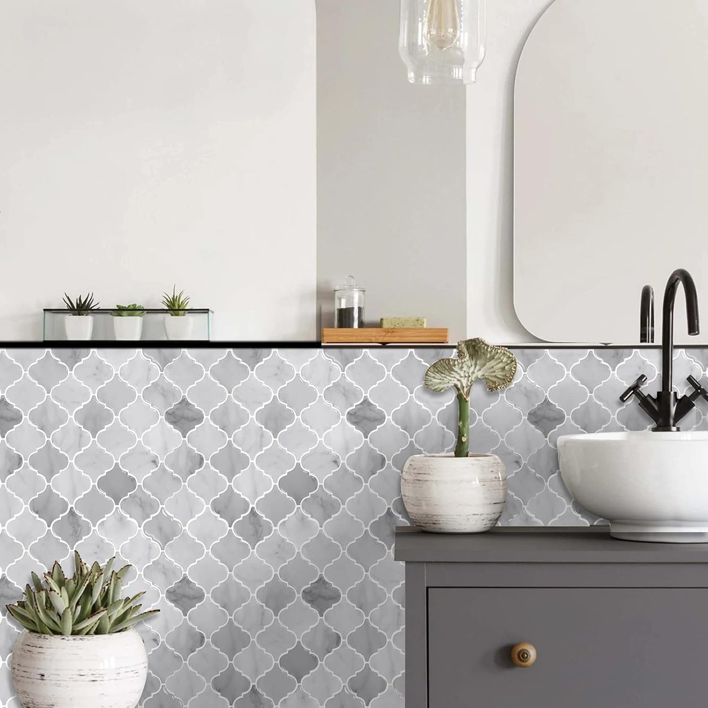 Arabesque Peel and Stick Backsplash for Kitchen, Thicker Design 3D Self Adhesive Wall Tiles, 12"x12" Peel and Stick Wall Tiles, Dark Grey 10-Sheet Stick on Tiles for Kitchen and Bathroom.