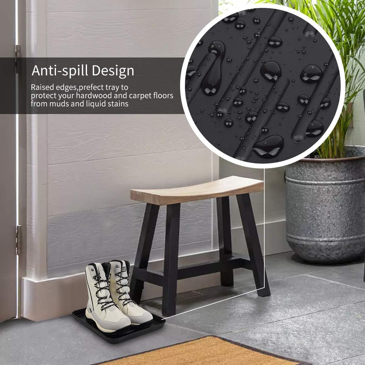 Black Boot Tray Mat, Multi-Purpose Shoe Tray Mat for Plants Pet Food Dog Water Bowls Cat Litter Box, Boot and Shoes Drying Mat for Indoor and Outdoor