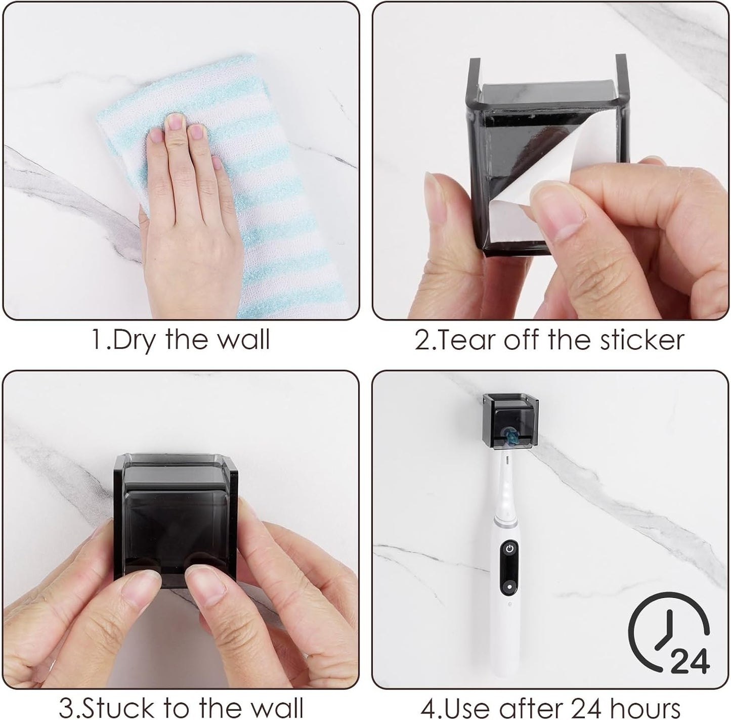 2 PCS Toothbrush Holder Wall Mounted with Cover for Bathroom, Self Adhesive Toothbrush Storage Organizer for Shower, Mini Toothbrush Hanger Rack for Dorm, Cabinet (Black)