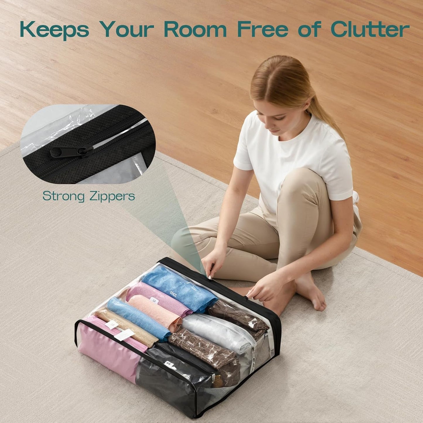 5PACK Clear Zippered Storage Bag for Clothes, 22L Clear Storage Bags, and Blanket Storage Bags for Bedding, Blankets, Comforters, Clothing, Books, DVD & CD (White)