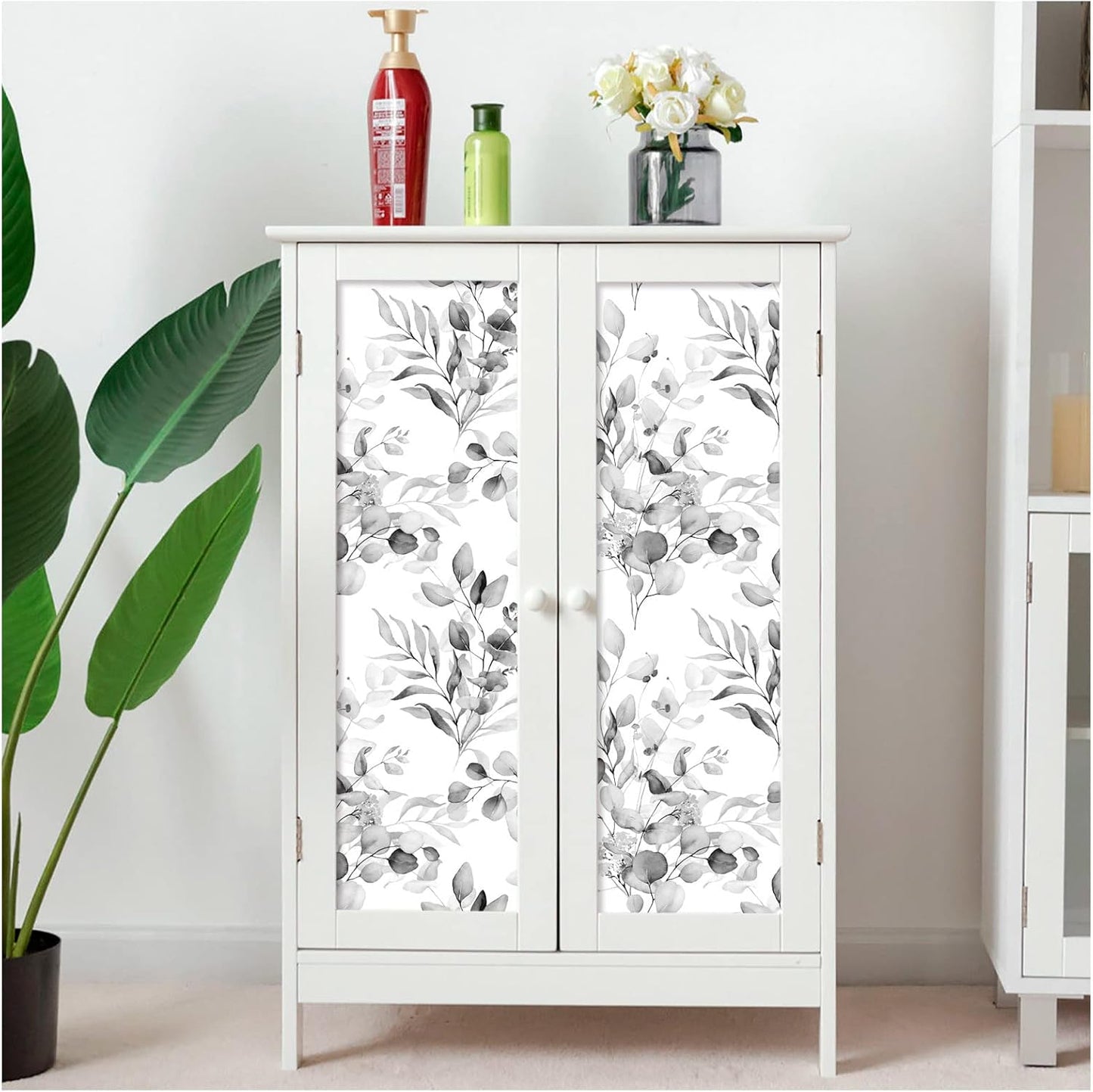 HAOKHOME Peel and Stick Wallpaper Boho Green/White Botanical Leaf Floral Wall Mural Home Nursery Decor Renter Friendly Wallpaper 17.3in x 9.8ft