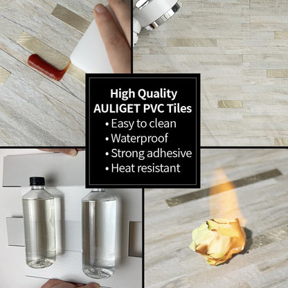 AULIGET 20 Sheets Peel and Stick Backsplash, Black & Grey Wood Look PVC Mixed Metal Stick on Backsplash Tiles for Kitchen