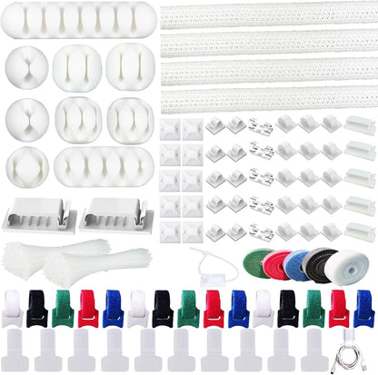 ELII 300PCS Cable Management Kit,4 Cable Sleeve 35 Cable Clips | 11Cord Holders,20 Roll Cable Organizer Straps, 200 Fastening Cable Ties,20 Cable Zip Tie Mounts for Computer TV Under Desk