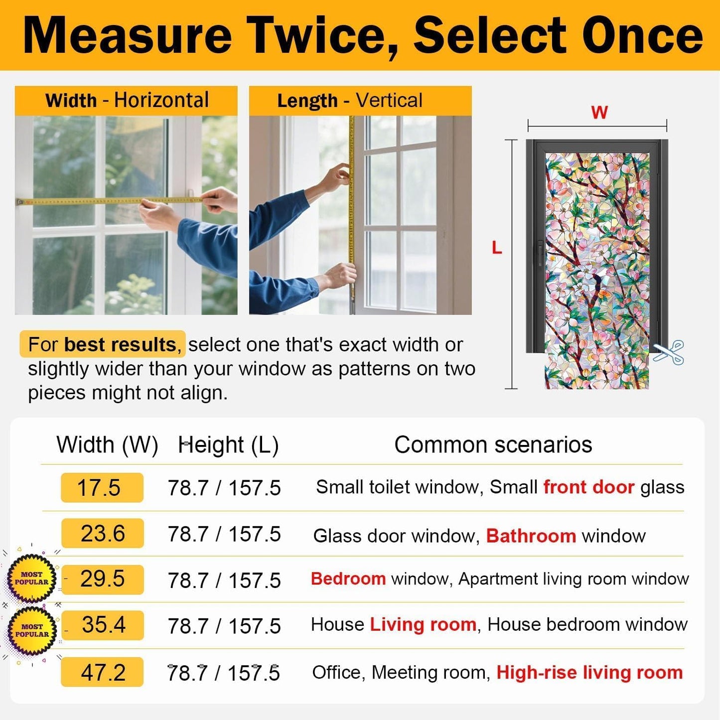 Frosted Glass Window Privacy Film Decorative with Tools, 2 Way Frosting Privacy Film for Glass Door, Static Cling Tint for Home Anti-UV, Covering Clings 23.6" by 77"