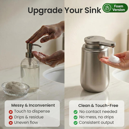 GentleJet NovaJet Automatic Foaming Soap Dispenser – Touchless Sensor, USB-C Rechargeable, 304 Stainless Steel, IPX5 Waterproof for Bathroom Kitchen Sink, 12 oz / 350 ml