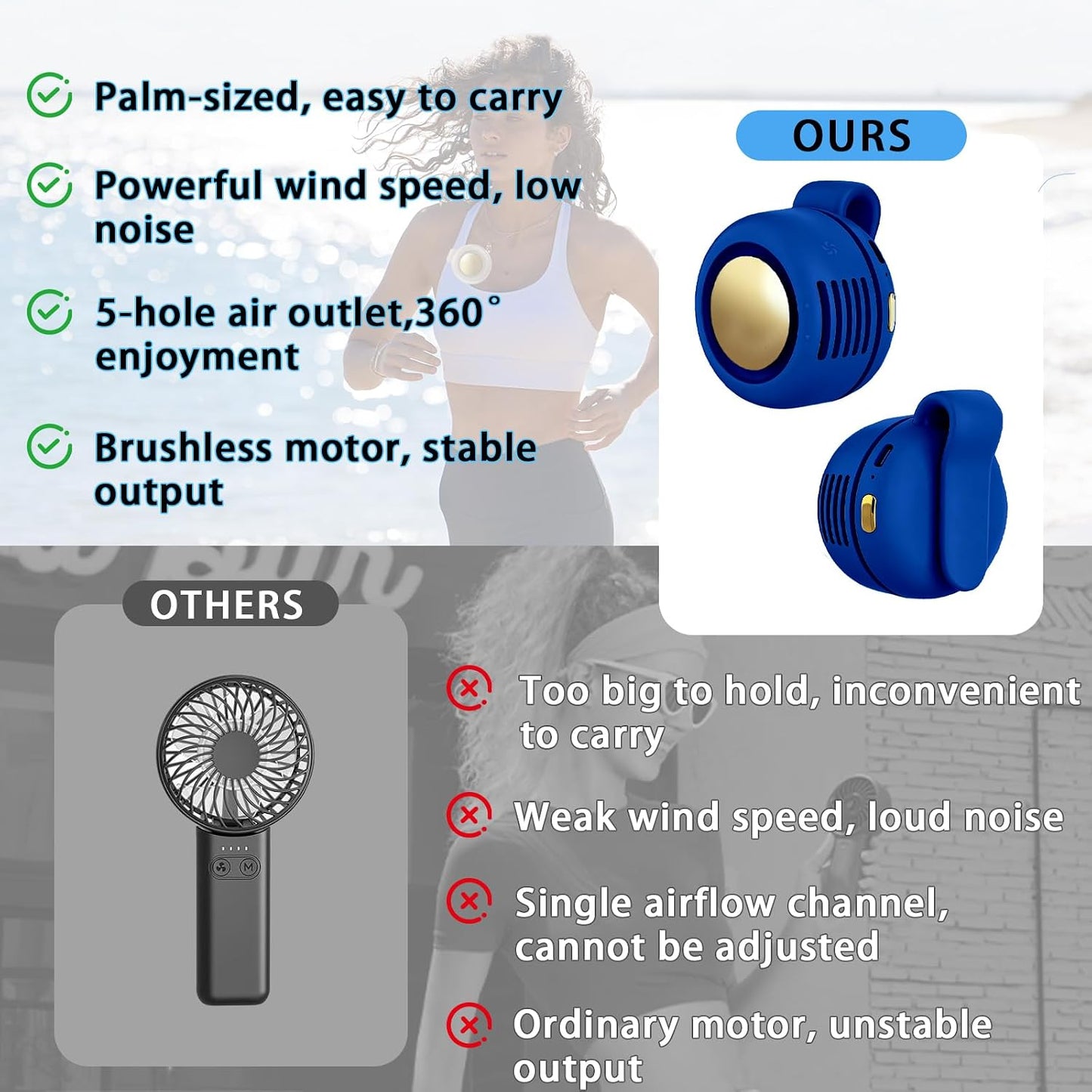 Portable Clip-On Fan, Mini USB Rechargeable 360° Rotatable Fan, Personal Fan 3-Speed Silent Mini Bladeless Fans