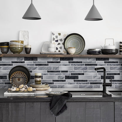 Vinyl Grey Black Tiles backsplash Wallpaper Peel and Stick,Waterproof Tile Decals for Kitchen Bathroom Restaurant Apartment Wall Renovation or Decor(25 Pcs 9.68 * 4.53 inch)