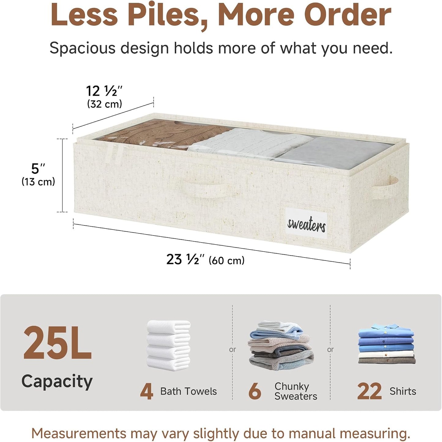StorageWorks Large Under Bed Storage Containers with Handles and Label Holder, 2 Pack Ultra-thick Fabric Underbed Bins, Closet Organizer for Clothes, Blankets, Sweater