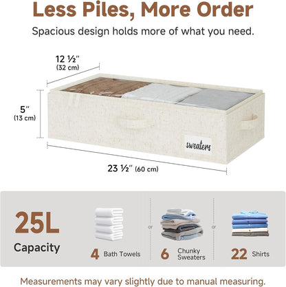 StorageWorks Large Under Bed Storage Containers with Handles and Label Holder, 2 Pack Ultra-thick Fabric Underbed Bins, Closet Organizer for Clothes, Blankets, Sweater