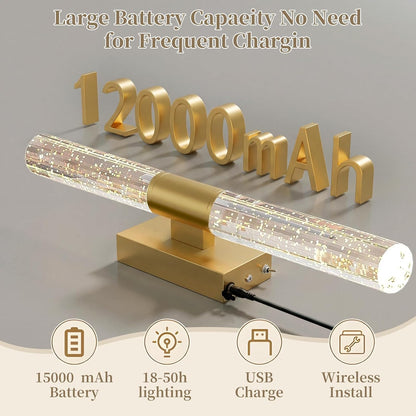 camuucci Battery Operated Wall Sconces Set of 2 Rechargeable Battery Powered Wall Light with 12000mAh Not Hardwired Dimmable Wall Lamp Fixtures for Bedroom Living Room Gold 15.3 Inches