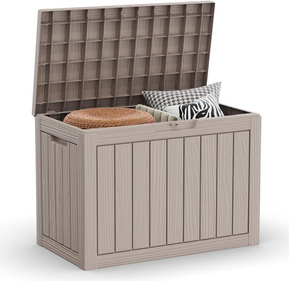 30 Gallon Outdoor Deck Box, Lockable Waterproof Outdoor Storage Boxes For Garden Tools,Indoor Cushions,Accessories Outside Storage Resin Weatherproof Container(Black)