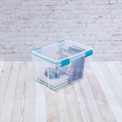 Sterilite 4-Pack Gasket Box, Home Storage Organizer Bins with Lids, 37 Quart – Stackable Clear Plastic Containers for Bedroom, Bathroom, Garage, Basement, or Attic