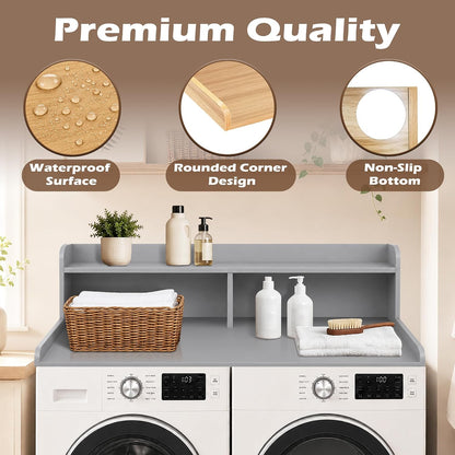 Royxen Laundry Countertop with 2-Tier Shelf Universal Fit, Washer and Dryer Countertop with Storage Space, Shelf Height 11.5 Inches, Solid Wood Core, Oak