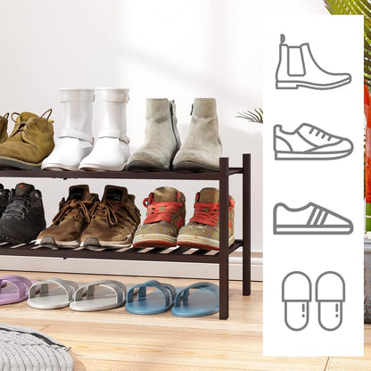 viewcare 3-Tier Black Bamboo Shoe Rack for Entryway, Stackable | Foldable | Natural, Shoe Shelf Storage Organizer for Hallway Closet, Free Standing Shoe Racks for Indoor Outdoor