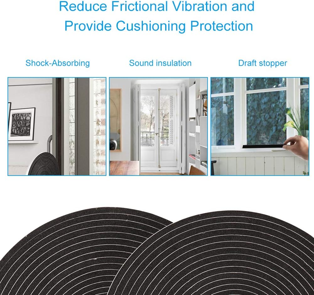 Seal Foam Tape,1/2 Inch W x 1/8 Inch T Weather Stripping for Door and Window,High Density Single Sided Closed Cell Door Insulation Weather Strip, 3 Rolls Total 50FT Black