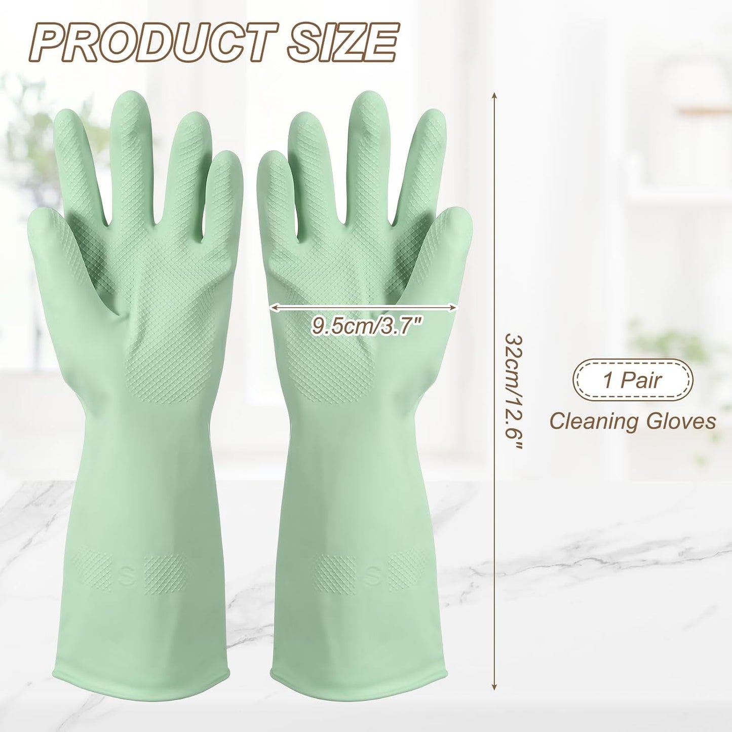 uxcell Rubber Cleaning Gloves, Reusable Household Dishwashing Long Rubber Gloves with Non-slip Grip