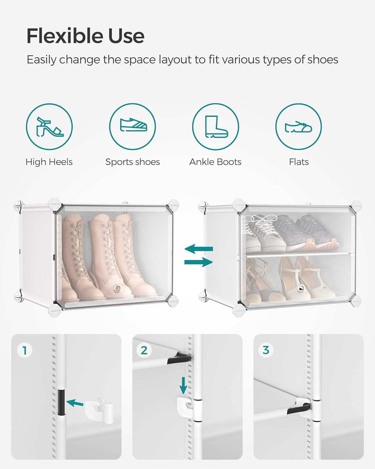 SONGMICS Shoe Rack Organizer, 8-Tier Shoe Storage Cabinet for Closet and Entryway, Holds 32 Pairs of Shoes, Adjustable, Cloud White and Transparent ULPC034W01