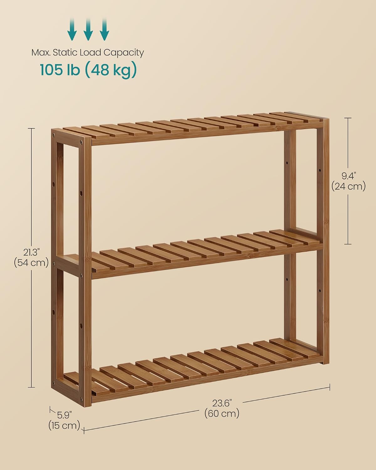 SONGMICS Bamboo Rolling Cart, 3-Tier Utility Cart on Wheels, Slim Narrow Storage Shelf, Bamboo Shelves, Space-Saving, Multifunctional, for Bathroom, Kitchen, White and Natural UBCB083N02